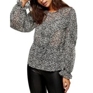 TOPSHOP Floral Ruffle Blouse In Black Multi, Size 8, NWT